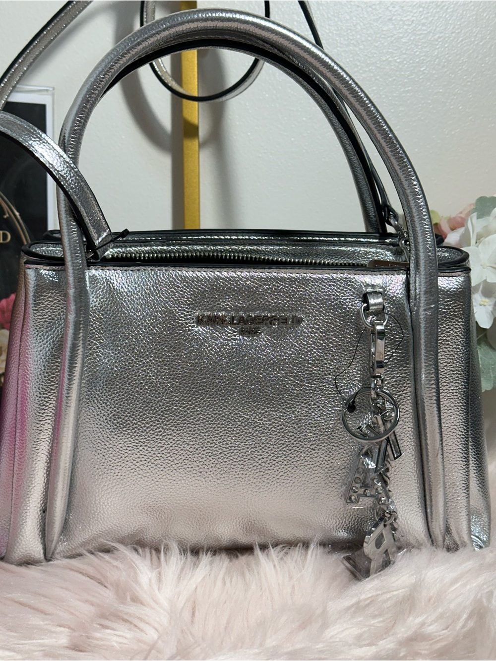 Karl  Lagerfeld metallic silver 2 way bag